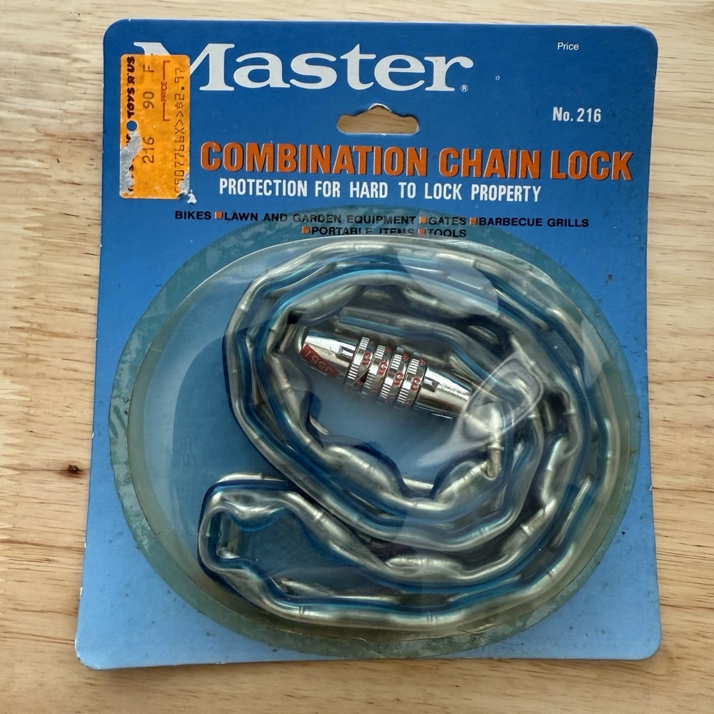 NOS‎ Vintage Deluxe Master Combination Chain Bike Lock 36" Vinyl Coated Chain